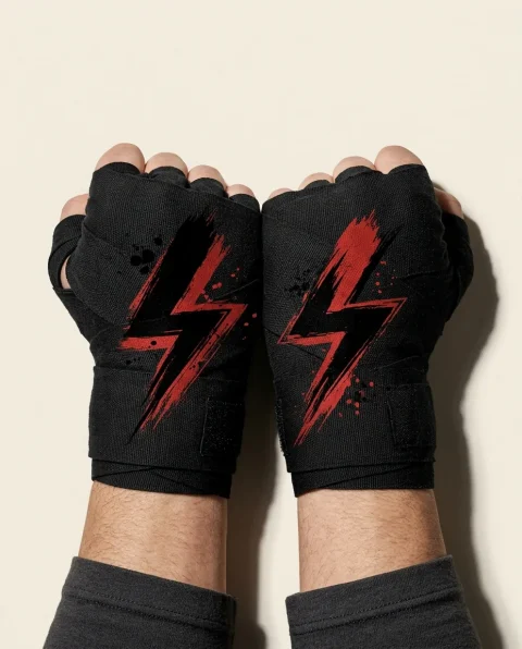Bolt Brushstroke Hand Wraps, wound around both hands so the strokes join into one image