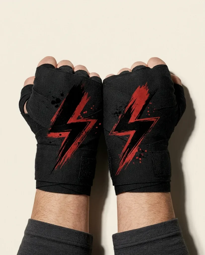 Bolt Brushstroke Hand Wraps, wound around both hands so the strokes join into one image