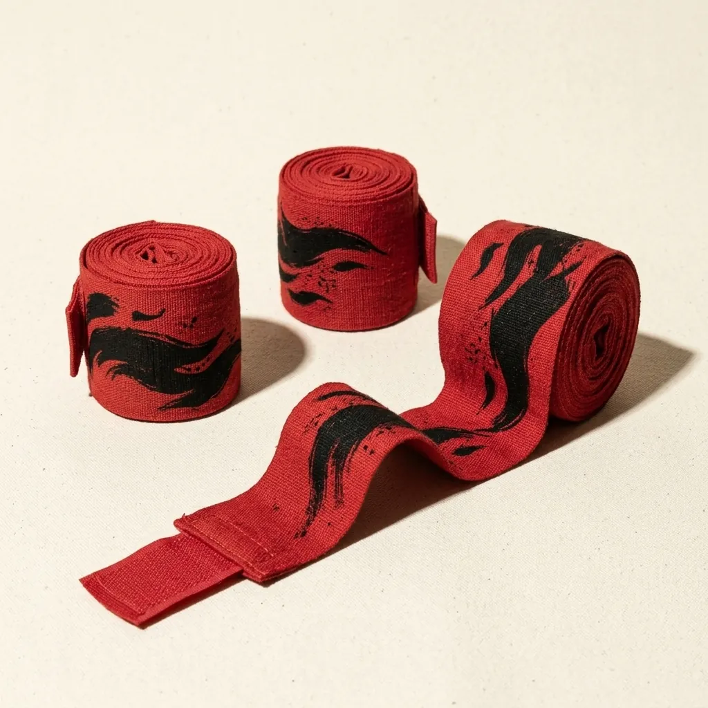 Ember Brushstroke Hand Wraps: two pairs, rolled, the ink strokes still in pieces