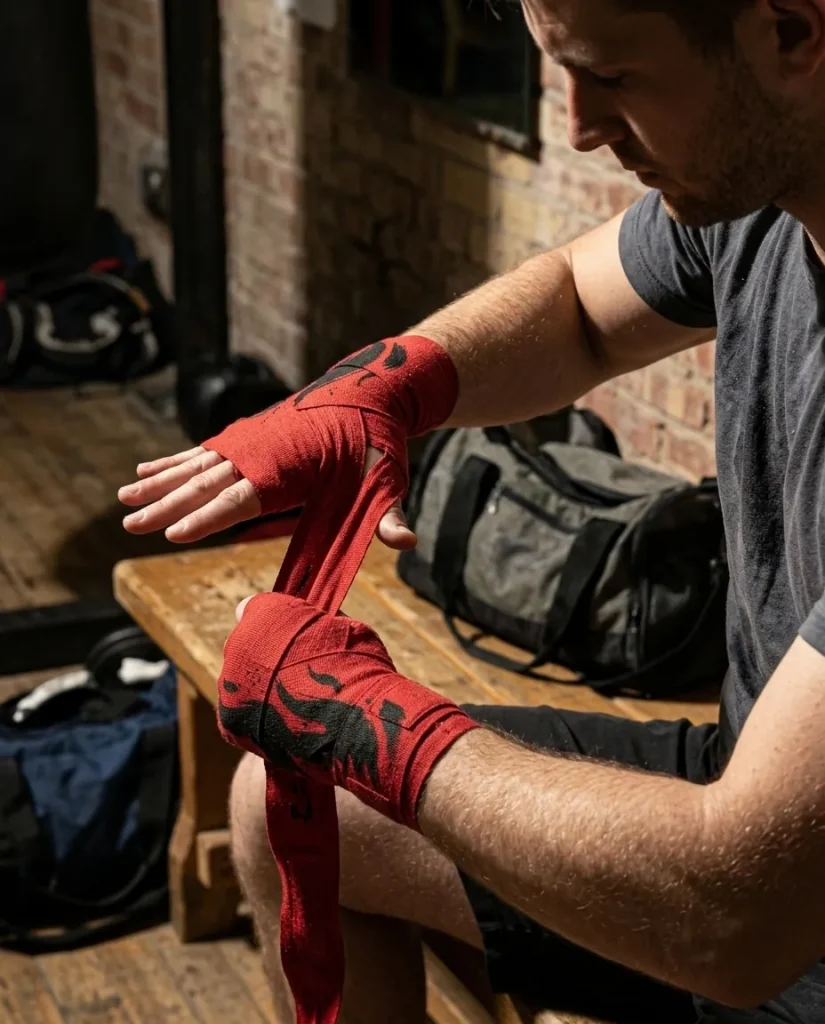 Ember Brushstroke Hand Wraps, in use