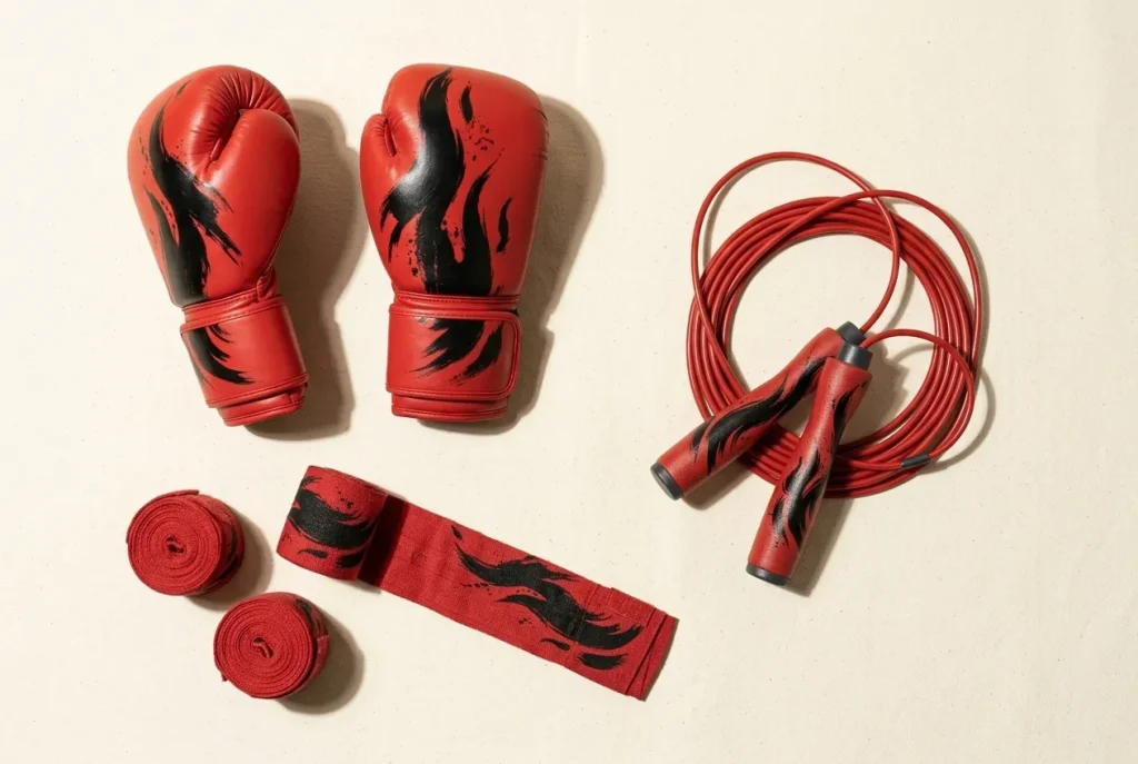 Ember training-day kit: hand wraps, boxing gloves and jump rope