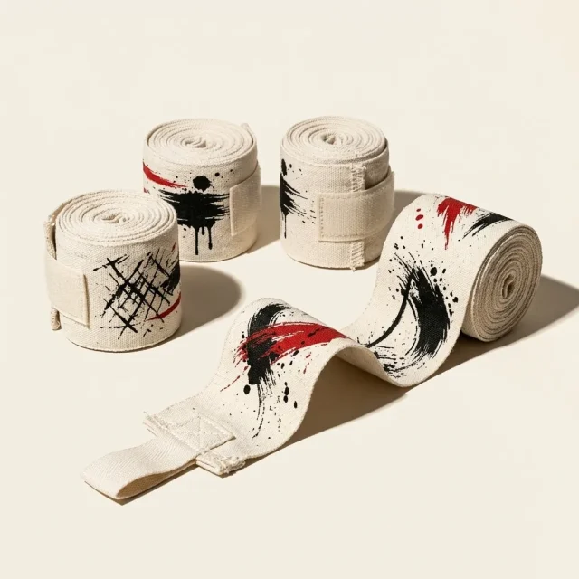 Pulse Brushstroke Hand Wraps: two pairs, rolled, the ink strokes still in pieces