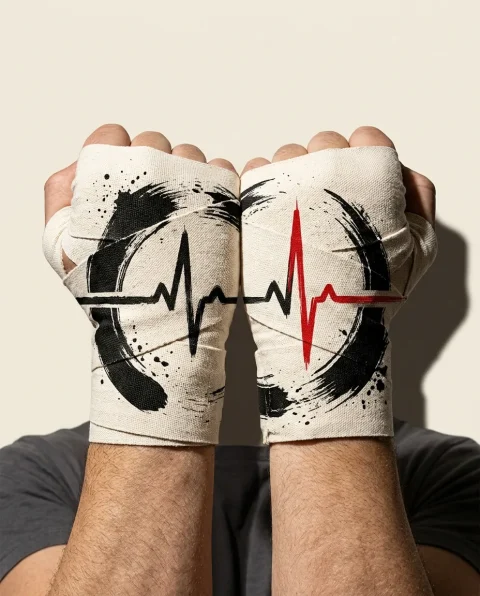 Pulse Brushstroke Hand Wraps, wound around both hands so the strokes join into one image