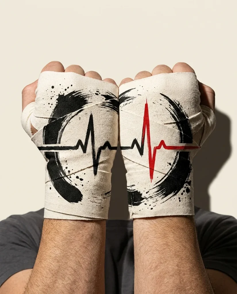 Pulse Brushstroke Hand Wraps, wound around both hands so the strokes join into one image