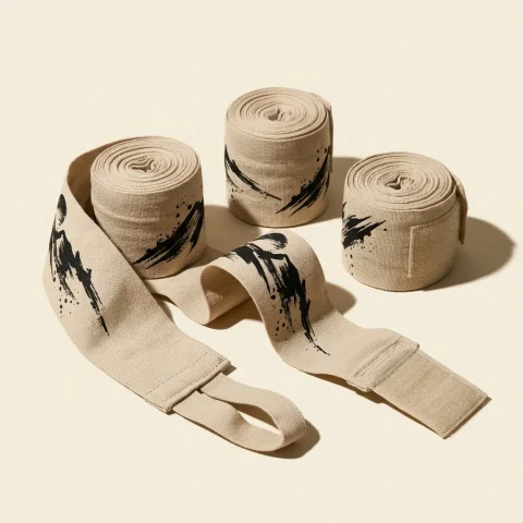 Ridge Brushstroke Hand Wraps: two pairs, rolled, the ink strokes still in pieces