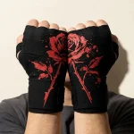 Rose Brushstroke Hand Wraps, wound around both hands so the strokes join into one image