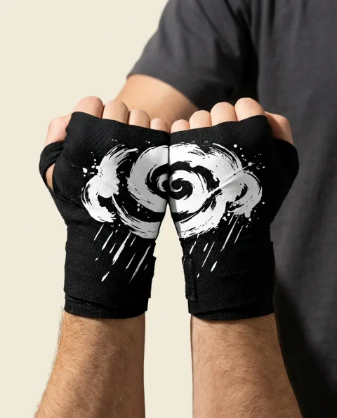 Storm Brushstroke Hand Wraps, wound around both hands so the strokes join into one image