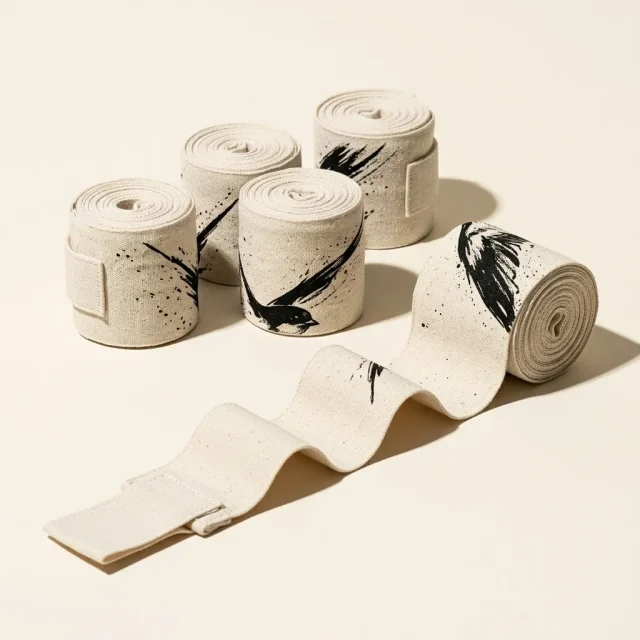 Swallow Brushstroke Hand Wraps: two pairs, rolled, the ink strokes still in pieces