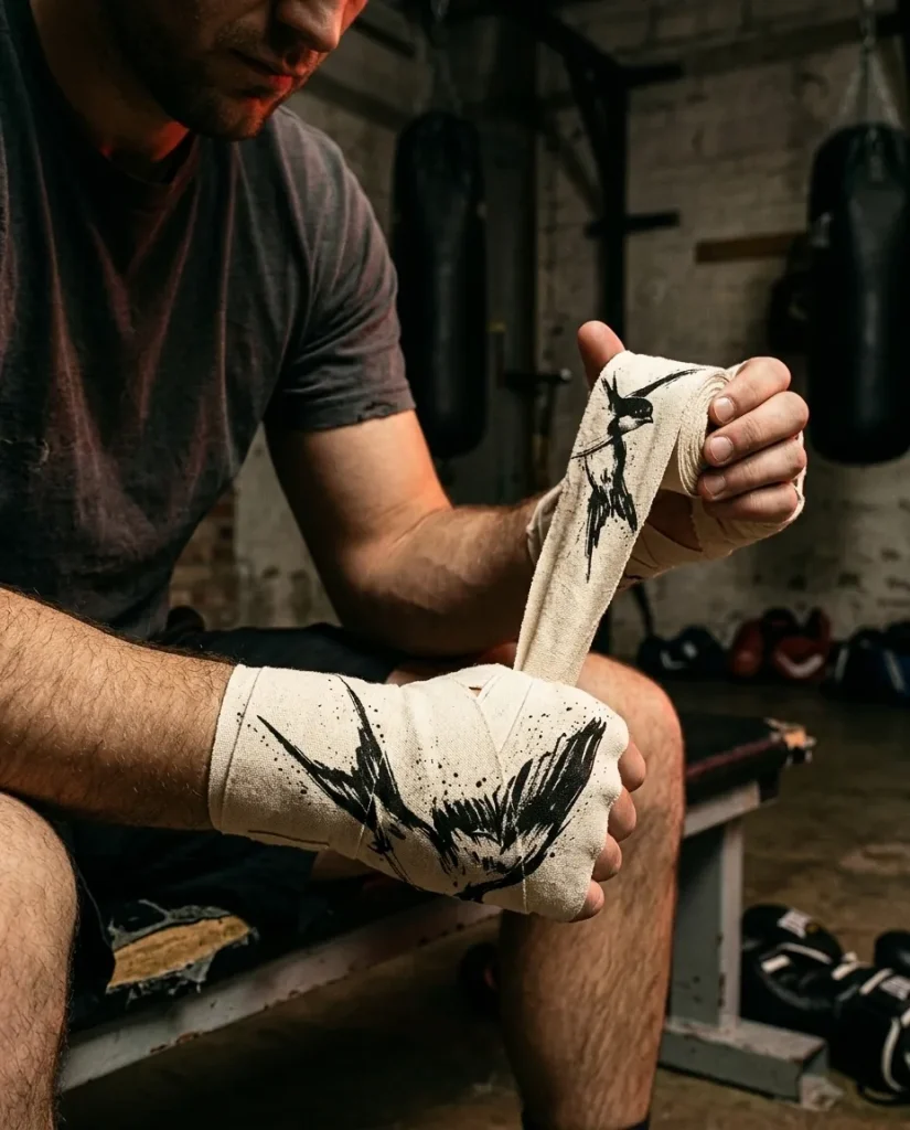 Swallow Brushstroke Hand Wraps, in use