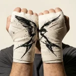 Swallow Brushstroke Hand Wraps, wound around both hands so the strokes join into one image