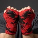 Talon Brushstroke Hand Wraps, wound around both hands so the strokes join into one image