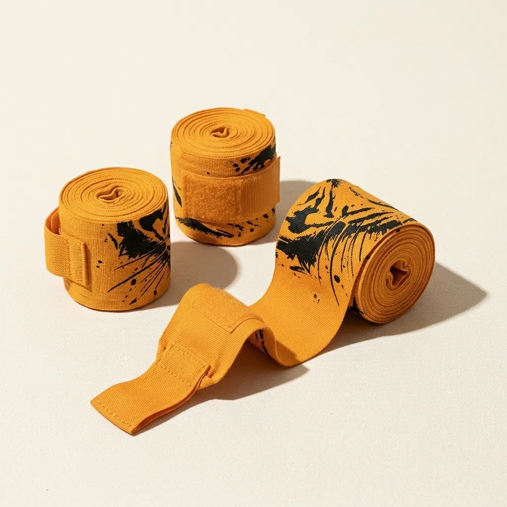 Tiger Brushstroke Hand Wraps: two pairs, rolled, the ink strokes still in pieces