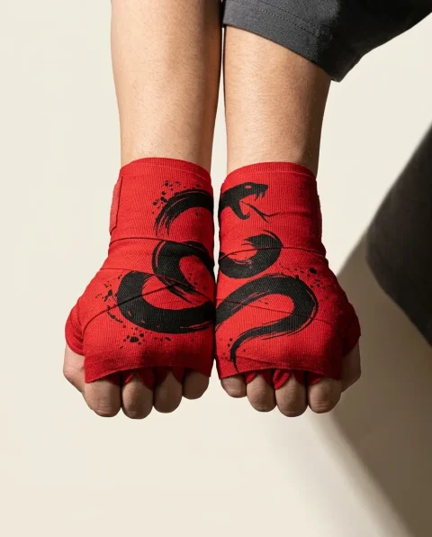 Viper Brushstroke Hand Wraps, wound around both hands so the strokes join into one image