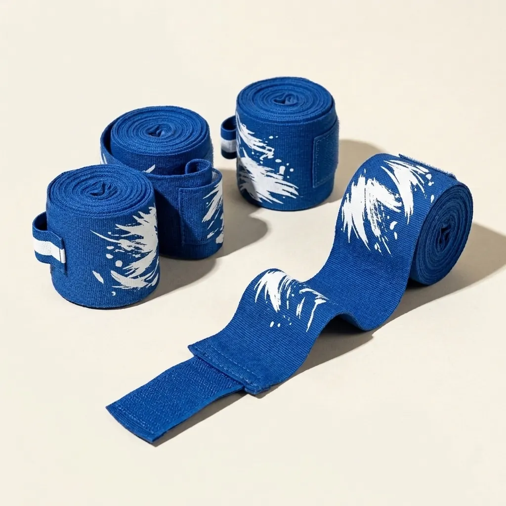 Wolf Brushstroke Hand Wraps: two pairs, rolled, the ink strokes still in pieces