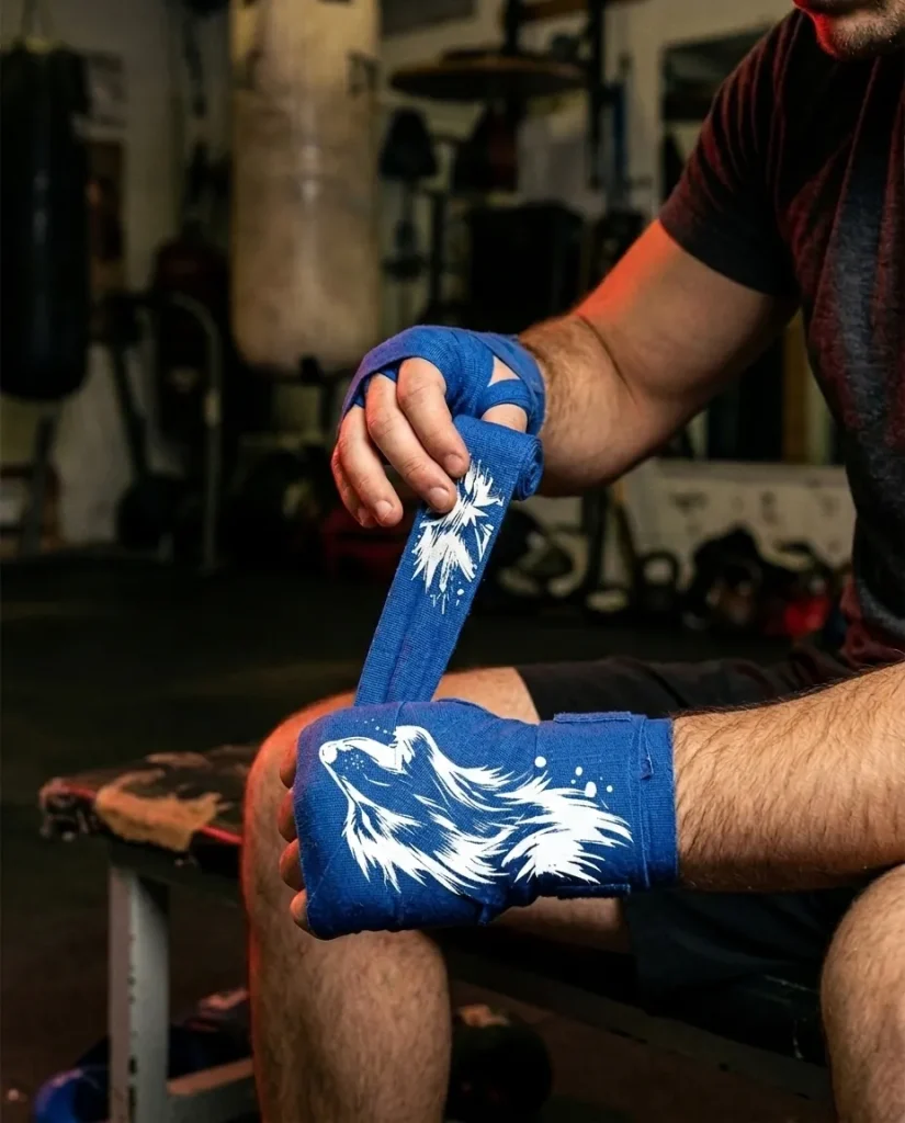 Wolf Brushstroke Hand Wraps, in use