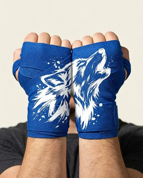 Wolf Brushstroke Hand Wraps, wound around both hands so the strokes join into one image